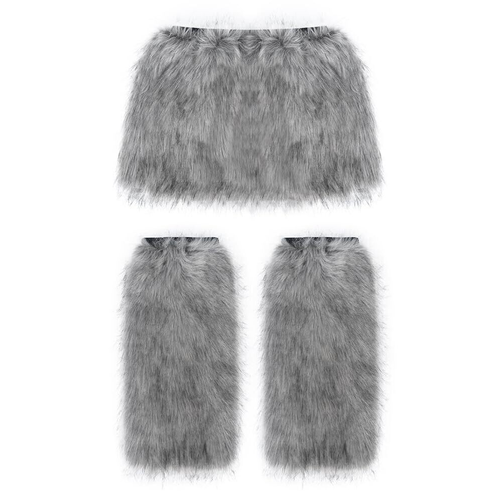 4804 Faux Fur A Line Mini Skirt Furry Leg Warmer Boot Cuff Cover